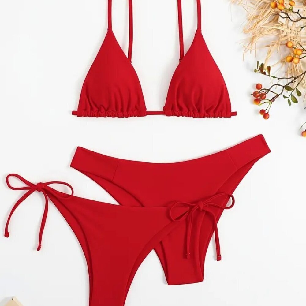 3-Pieces Triangle Bikini (Color: Red)